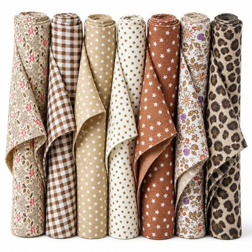 NEUJUS 7er Stoffset Baumwolle 50x50cm Quilten Bastelarbeiten DIY Stoffe | Soft breathable 100 cotton fabric set with varied designs perfect for quilting sewing and creative DIY crafts