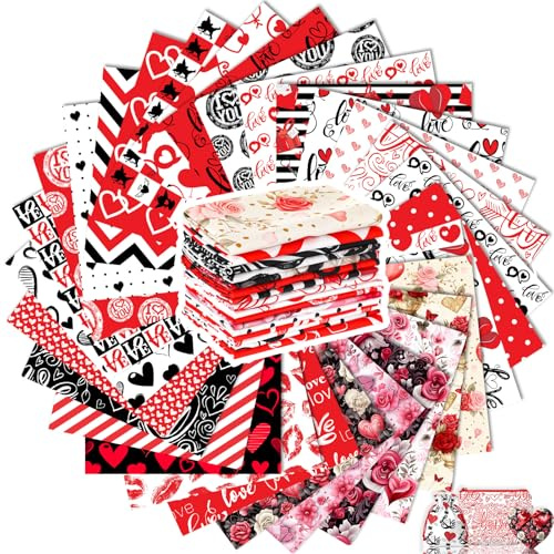 Tatuo 30er Set Baumwollstoff Paket 25 x 25 cm Patchwork, Valentinstag | Bündel Quadrate Stoffe, zum Nähen, Patchwork Stoff, mit Verschiedene Blumen Muster, für DIY Handwerk Herstellung