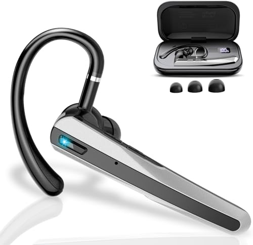 Atheewon Auricolare Bluetooth, 120 Ore Conversazione Auricolari Bluetooth 5.3, Cuffie Wireless con Microfono Antirumore, Cuffie Bluetooth Singolo con Gancio Girevole per Guida/Lavoro/Business