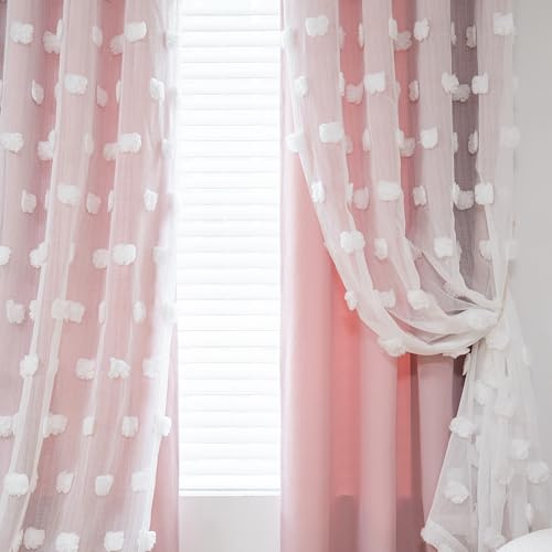 MYSKY HOME Gardinen Kinderzimmer Mädchen Verdunkelungsvorhang | Rosa,2er Set,H145 x B132 cm,Vorhänge mit Ösen Weiß Gaze Doppellagige Modern Gardine,Wohnzimmer Verdunkelung Vorhang