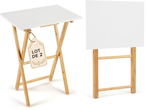 COSTWAY Table Pliante en Bambou Lot de 2, Portable pour Balcon | Table d'Appoint 48 x 35 x 64 cm, Montage Facile, pour Salon, Jardin, Appartement, Camping