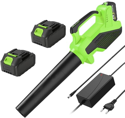 Souffleur de Feuilles, Souffleur Batterie avec 6 Vitesses, Débit d’air de 980 m³/h, 15000 TR/Min, Souffleur Feuille avec 2x4000 mAh Batterie pour Jardin Cour Pelouse