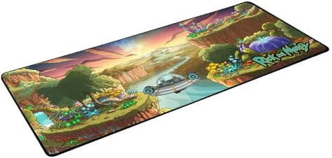 Elbenwald - XXL Gaming Mouse Mat with How to Train Your Dragon Super Mario, Zelda & More 80 x 35 x 0.4 cm Water-Repellent Non-Slip (Rick & Morty)