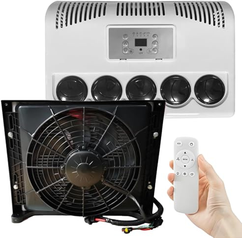 Quixnova Aire Acondicionado de 12V/24V para Cabina de camión, Kit de Aire Acondicionado para semirremolques, autobuses, autocaravanas y caravanas, Unidad de Aire Acondicionado eléctrica Black-24V