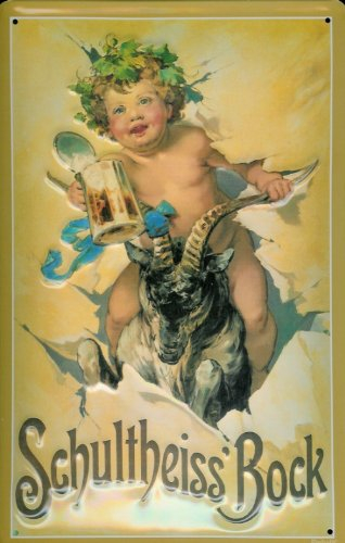 Blechschild Nostalgieschild Schultheiss Bock Bier Engel Widder Schild Brauerei Werbung