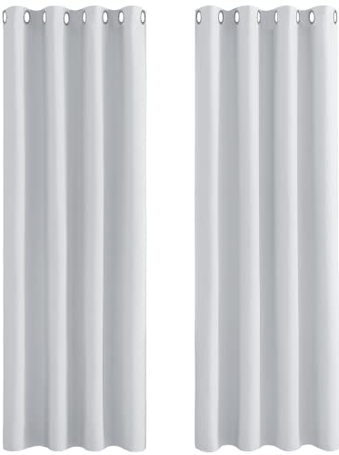 PONY DANCE Thermovorhang gegen Hitze Blickdichte Gardinen mit Ösen 2er Set H 245 x B 140 cm Verdunklungsvorhänge Übergardinen Wohnzimmer Thermal Curtains, Grau-weiß