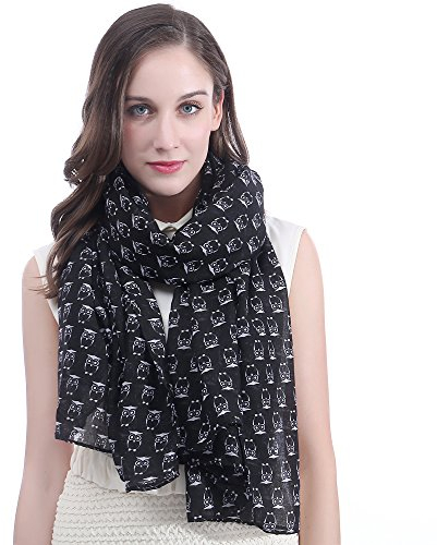 Lina & Lily Damen Schal mit Eule Motiv (Schwarz)