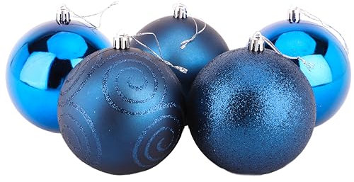 Christmas Concepts® Pack of 5-100mm Large Baubles - Shiny, Matte & Glitter Design - Christmas Decorations (MIDNIGHT BLUE)