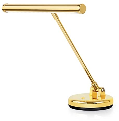 Showlite PL-1-GD-WW LED Klavierleuchte - Klavierlampe mit 15 LEDs - warmweißes Licht in 2 Stufen - 36 cm Höhe - Betrieb per USB, Netzstrom oder Batterie - gold hochglanz