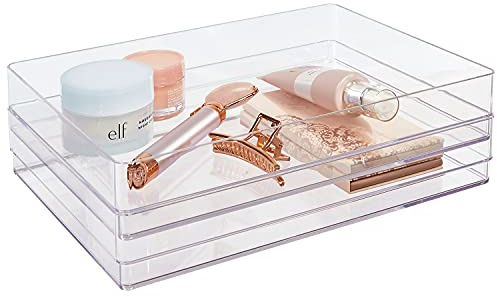 STORi SimpleSort 2-teiliges stapelbares transparentes Schubladen-Organizer-Set | 30,5 x 22,9 x 5,1 cm rechteckige Tabletts | breite Make-up-Aufbewahrungskörbe und Büro-Schreibtisch-Schubladenteiler |