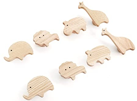 2 tiradores de animales para muebles infantiles de madera de roble sin tratar con diseño de elefantes, pomo para cómoda, armario, cajón, puerta, habitación de los niños (2, elefante)