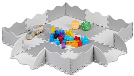 Relaxdays Puzzlematte 25-teilig, Eva Schaumstoff, unbedenklich, 0,77 m², Spielmatte mit Rand, Kindermatte, grau-weiß