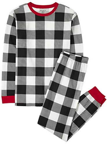 The Children's Place Holiday Long Sleeve Pajamas Ensemble de Pijama, Noir/Blanc à Carreaux, L Mixte bébé