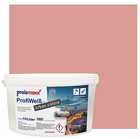 Preismaxx Profiweiß Wandfarbe rot 10L, hohe Deckkraft, dispersionsfarbe innen, Innenfarbe wandfarbe granatapfel deckend, Deckkraftklasse 2, matt innenfarbe Profi Qualität