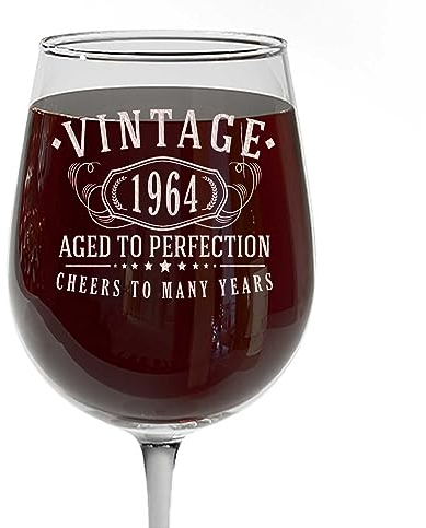 Vintage 1964 Etched 16oz Stemmed Wine Glass - 61st Birthday Gifts for Women - Cheers to 61 years old - 61st decorations for her - Best Engraved Wine Gift ideas for Women - Mom Grandma 2.0
