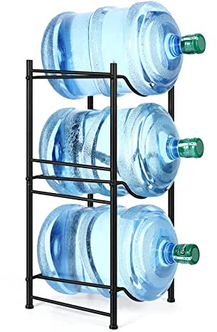 MOOACE 5 Gallon Water Jug Holder, 3 Tier Water Cooler Jug Rack | Heavy Duty Water Bottle Holder Organizer, Detachable Water Dispenser Rack for Kitchen, Living Room, Office, Black