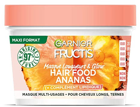 Garnier - Fructis Hair Food – 3-in-1-Maske mit Ananas – 97% vegane Formel aus natürlichem Ursprung – für langes & dunkles Haar – 350 ml