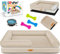 Lovpet® Orthopädisches Hundebett Hundekissen Hundekorb Relax, Inkl. Napf + 3X Kauknochen, Hundesofa für Kleine, Mittelgroße & Große Hunde, Bezug abnehmbar und waschbar, 91x71x22cm Beige