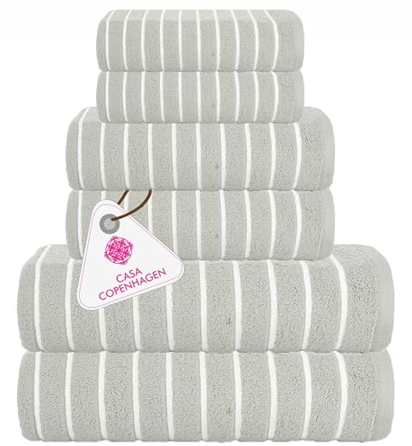 Casa Copenhagen Ecstatic 6-teiliges Handtuchset – Grauviolett, 600 g/m², 2 Badetücher, 2 Handtücher, 2 Waschlappen aus weicher ägyptischer Baumwolle für Badezimmer, Küche und Dusche