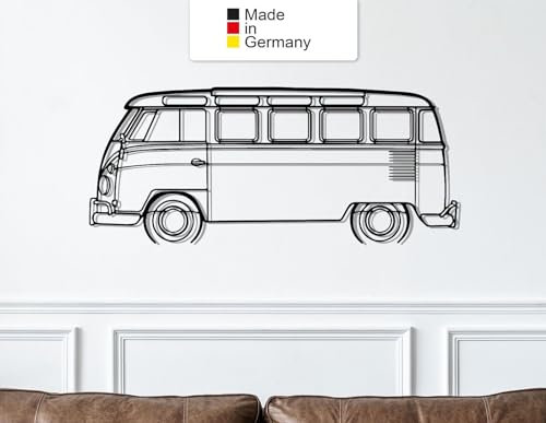 VW T1 Bulli, Metall Wandbild, Auto Silhouette, Metal Car Wall Art, VW Samba (Größe: 49 cm (19))