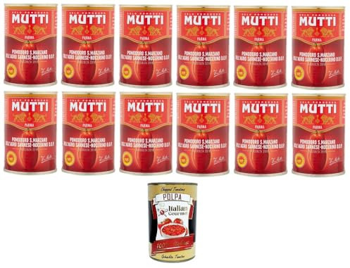 Mutti Pomodoro San Marzano Dell'Agro Sarnese-Nocerino D.O.P S. Marzano-Tomate vom Agro Sarnese-Nocerino 12x 400gr + Italian Gourmet polpa 400g