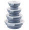 Hooolee® Set of 4 Foldable Food Storage Containers, Rounded Storage Containers with Lid, Bento Box, Made of Silicone, Foldable Lunch Box Container for Microwave, Fridge and Freezer Lunch Box, Blue