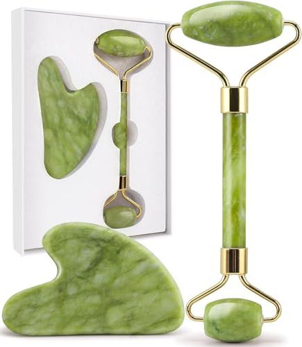 Gua Sha Facial Tools & Jade Roller Set pour les soins de la peau, pour les procédures de soins de la peau, pour réduire les gonflements et les rougeurs, cadeau d'auto-soins pour homme et femme
