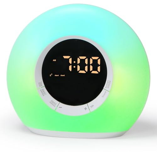 iHoo All-in-One Wecker mit Sound Machine, Touch Control Nachtlicht, zwei Alarme, 10 weiße Geräusche, Snooze und Sleep Timer, ideal für Erwachsene, Jugendliche und Kinder