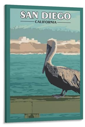 ZHANGE Vintage California San Diego Reiseposter Pelikan Leinwand Kunst Home Room Wall Decor Bild Poster Druck Malerei Poster