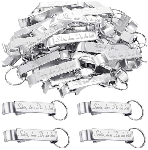 AHEJIOO Lot de 30 porte-clés décapsuleurs porte-clés pour mariage, baptême, cadeaux d'invités (« Schön, dass Du da bist »)