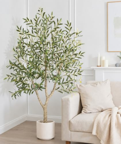Lopekuty Olivenbaum Künstlich im Cremefarben Topf - 150cm kunstpflanze olivenbaum wie echt, oliven Baum künstlich, Olivenbaum Deko für Zuhause, Wohnzimmer, Schlafzimmer, Büro, Garten
