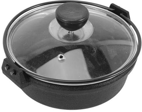 Tofficu Cocotte en Fonte Antiadhésive 18 Cm avec Couvercle en Verre, Poêle à Sukiyaki Japonaise Épaissie, Ustensile Cuisine Polyvalent pour Mijoter, Frire et Fondue, Usage Intérieur