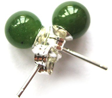 Edelstein-Ohrstecker, rund 6 mm, Nephrit-Jade / Silber