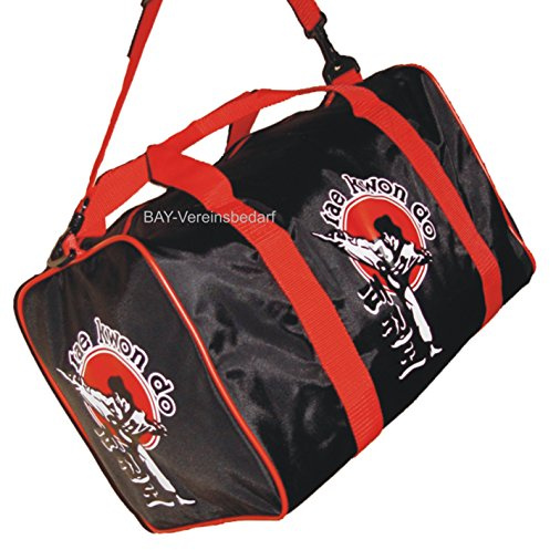 BAY Sporttasche für Taekwondo mit Schultergurt und Seitentasche, aus Nylon, Schwarz/Rot, 50 cm