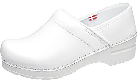 Sanita Professional PU | Professionelle geschlossene Clogs | Original Handwerk Clogs aus flexiblem Leder | Damen | Anatomisches Fußbett aus weichem Schaum, Weiß, 35 EU