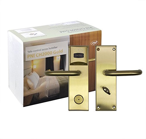 Serratura di controllo accessi per hotel PNI CH2000L Gold con lettore di carte apribile sul lato sinistro