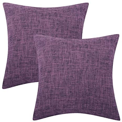 Lewondr Fine Linen Cushion Cover, Set of 2 Square Soft Woven Fine Throw Pillow Case Sham Sofa Cushion Decoration Solid Color Pillowcase 18 x 18 Inch - Purple