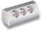 Práctico enchufe de esquina con 3 enchufes Schuko, color blanco y plateado, aluminio, para cocina, baño, salón, muebles, etc. Enchufe múltiple ideal para encimera de cocina como enchufe de montaje.