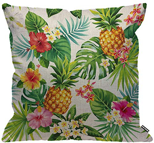 HGOD DESIGNS Kissenbezug Ananas Handfläche Blätter Und Blumen Kissenhülle Haus Dekorativ Für Männer/Frauen/Jungen/Mädchen Wohnzimmer Schlafzimmer Sofa Stuhl Kissenbezüge 45X45cm