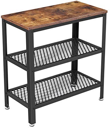 VASAGLE Table d’Appoint, Table Console, 2 Étagères en Maille, pour Couloir, Salon, Chambre, Bureau, Gain d’Espace, Montage Facile, Style Industriel, Marron Rustique LET33BX