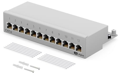 HB-DIGITAL Lot de 12 panneaux de brassage Cat 6 LSA blindés Blanc Champ de distribution 6 (250 MHz) Montage mural 12 x RJ45 Prise Professional, TIA568A ou TIA568B