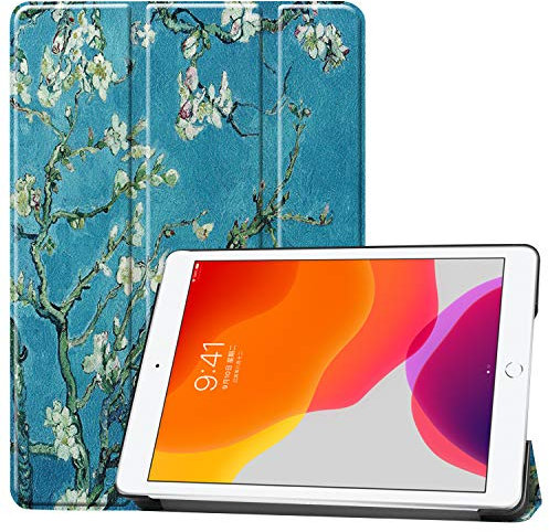 Case2go - Funda Compatible con Apple iPad 10.2 (2021/2020/2019) - con función de activación automática - Polipiel Caso - Flor Blanca