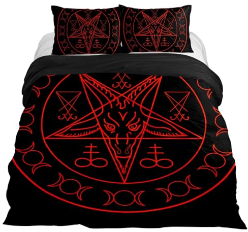 Anna Cowper Baphomet und Lucifer Bettwäsche-Set, 3-teilig, Queen-Size-Größe, Bettbezug mit Reißverschluss, 4 Eckbänder