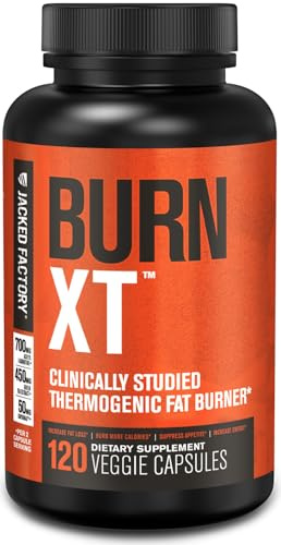 Jacked Factory Burn-XT Clinically Studied Fat Burner & Weight Loss Supplement - Appetite Suppressant & Energy Booster - with Acetyl L-Carnitine, Green Tea Extract and More - 120 Natural Diet Pills