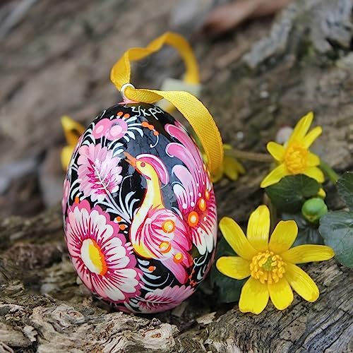 Osterei Holz Handgefertigt 6-6,5 Cm Bunt Bemalt Mit Blumenmuster Rustikale Ostereier Zum Aufhängen