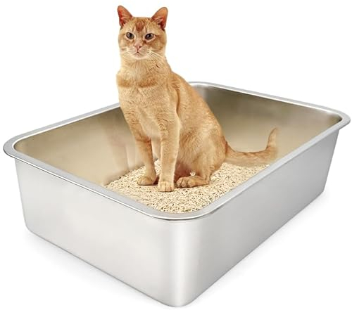 ULIGOTA Cat Litter Tray No Odor & Non Stick Stainless Steel Litter Tray Never Absorb Smells Litter Box Large Size Cat Litter Box Easy to Clean