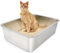 ULIGOTA Cat Litter Tray No Odor & Non Stick Stainless Steel Litter Tray Never Absorb Smells Litter Box Large Size Cat Litter Box Easy to Clean