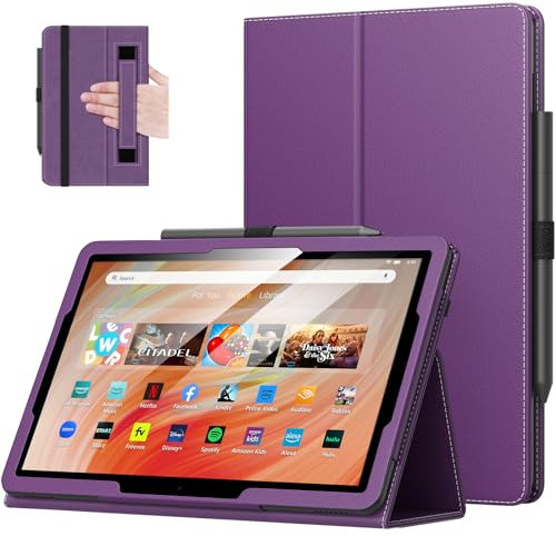 MoKo Case Fits All-New Amazon Kindle Fire HD 10 & 10 Plus Tablet (13th/11th Generation, 2023/2021 Release) 10.1 - Slim Folding Stand Cover with Auto Wake/Sleep, Purple