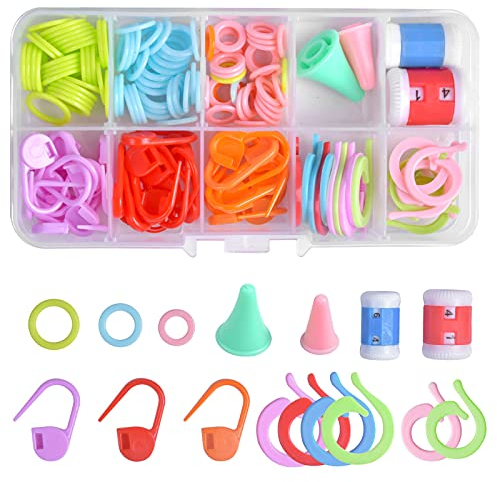 wangjiangda Strickzubehör 144 Stück Strickzubehör Utensilien Unpicker Häkeln Starter Kit Maschenmarkierer Stricken Zubehör Häkelhaken Set für Anfänger