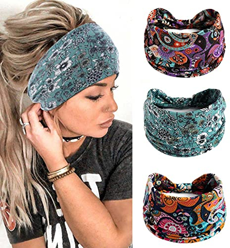 Yean Yoga-Stirnbänder, breite Blume, elastisches Haarband, Vintage-Haarschmuck für Damen und Mädchen, 3 Stück